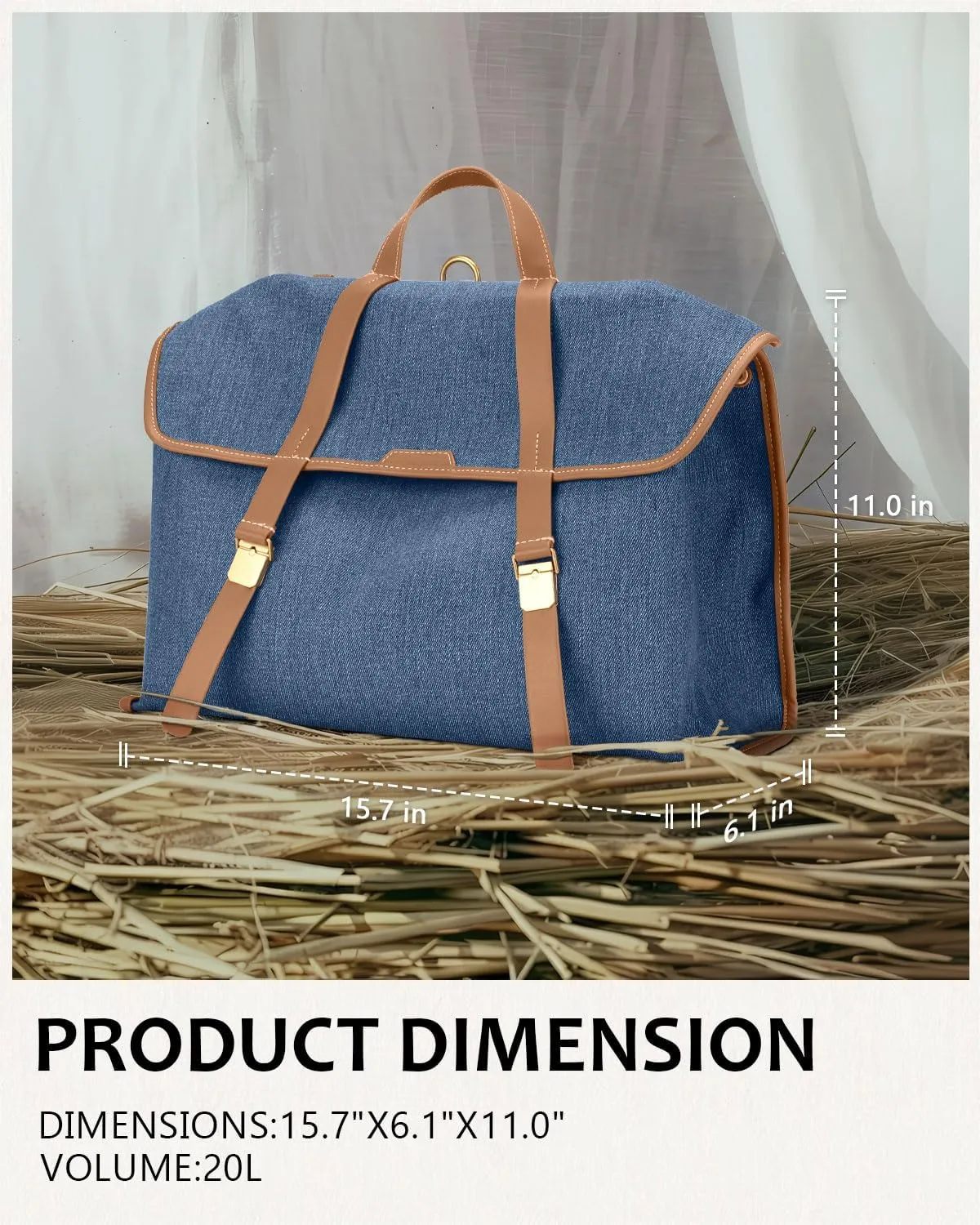 Unisex Adult Laptop Bag, 15.6" Briefcase, Blue, Canvas, Minimalist, Vintage-Intellectual, 15.75x11x6.1 inches
