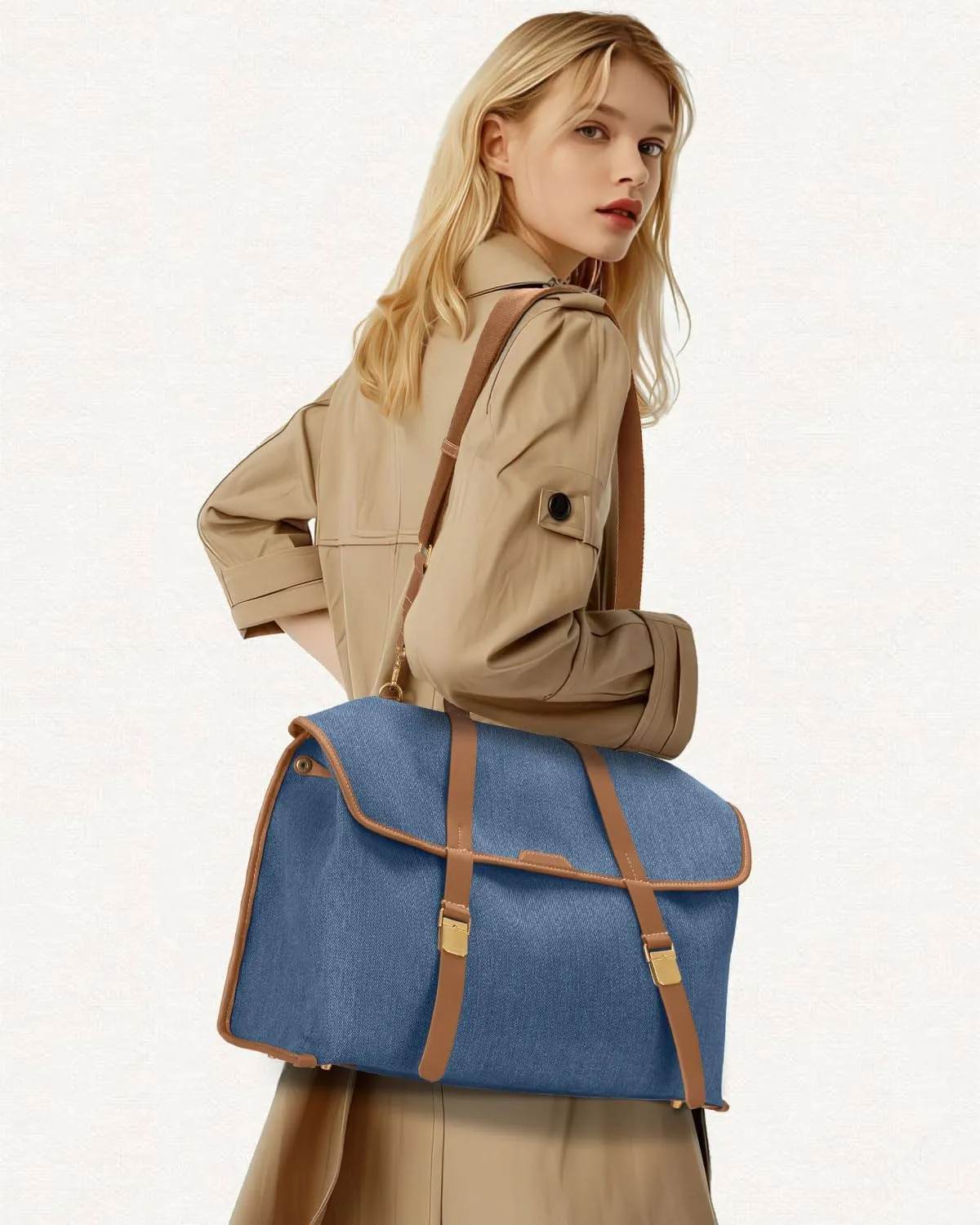 Unisex Adult Laptop Bag, 15.6" Briefcase, Blue, Canvas, Minimalist, Vintage-Intellectual, 15.75x11x6.1 inches