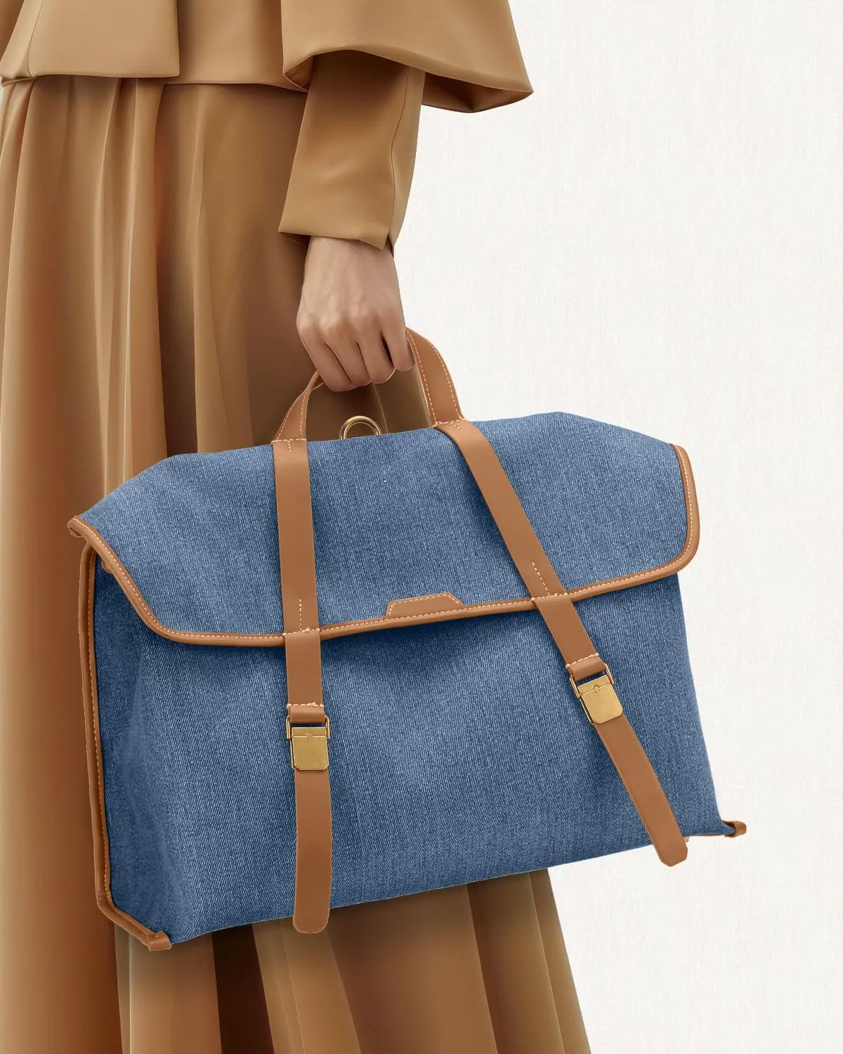 Unisex Adult Laptop Bag, 15.6" Briefcase, Blue, Canvas, Minimalist, Vintage-Intellectual, 15.75x11x6.1 inches