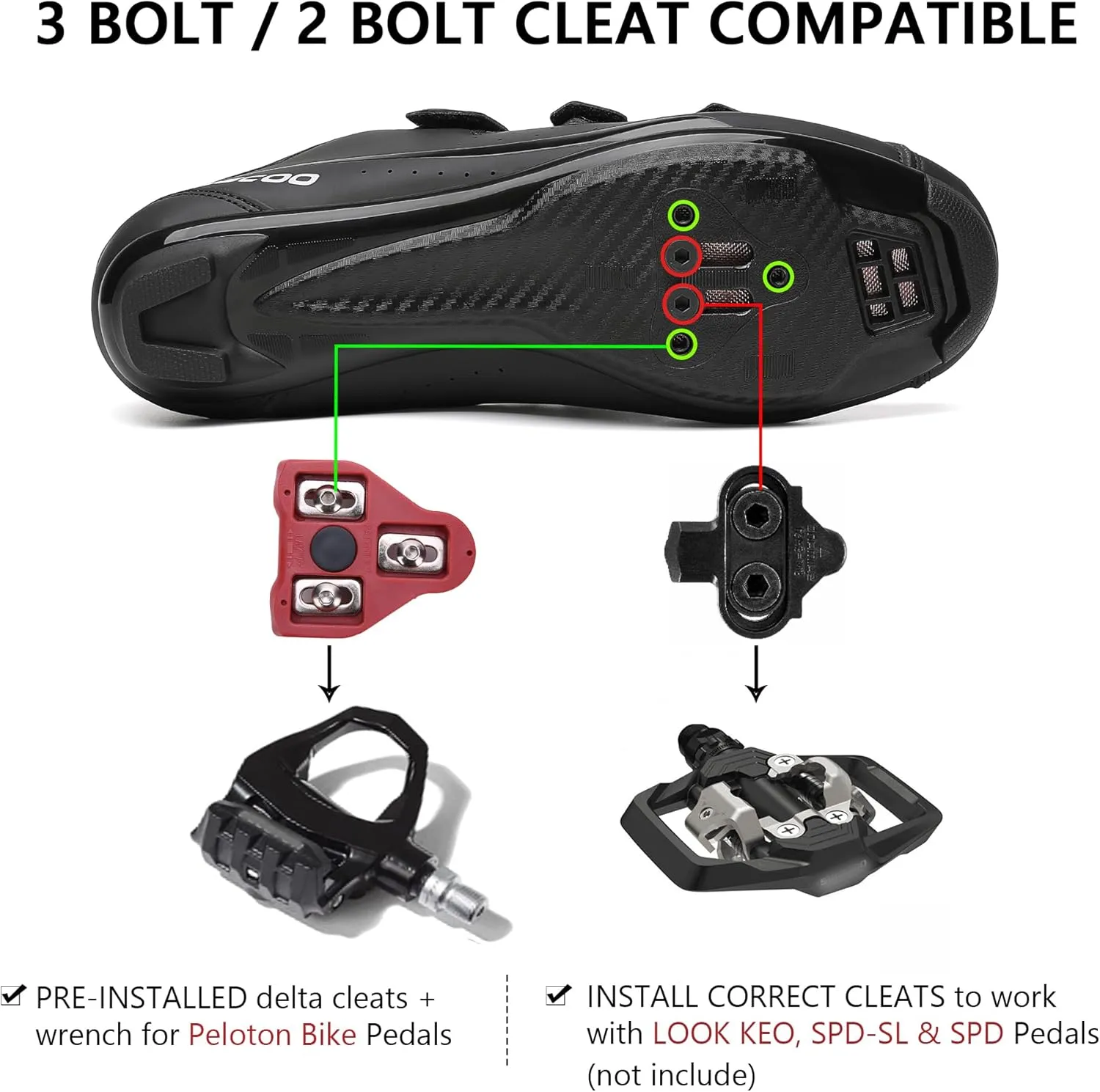 Unisex Cycling Shoes Compatible with Peloton Bike Indoor Road Bike Shoes Riding Shoes with Pre-Installed Delta Cleats for Mens and Women, Clip Indoor Outdoor Bike Pedal - 3 Straps