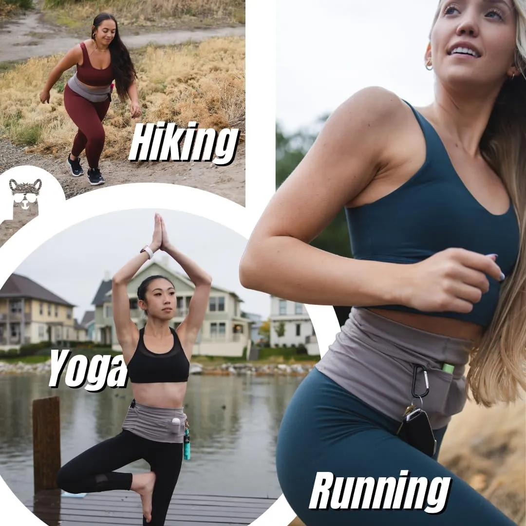 Unisex Running Belt, Running Fanny Pack Women, Phone Holder for Running, Workout Belt for Women, Slim Running Belt with 4 Secure Pockets, Runner Belt for Phone, Keys, Passport, and More