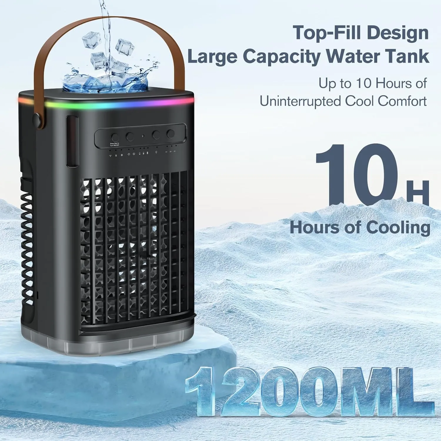 Upgraded 5 IN 1 Small Portable Air Conditioner with 2 Ice Packs, 2 Spray Ports, 1200ml Water Tank, 120°Oscillating, 3 Speeds, Quiet Portable AC Units, 7H Timer, Cooling Fan for Bedroom Office