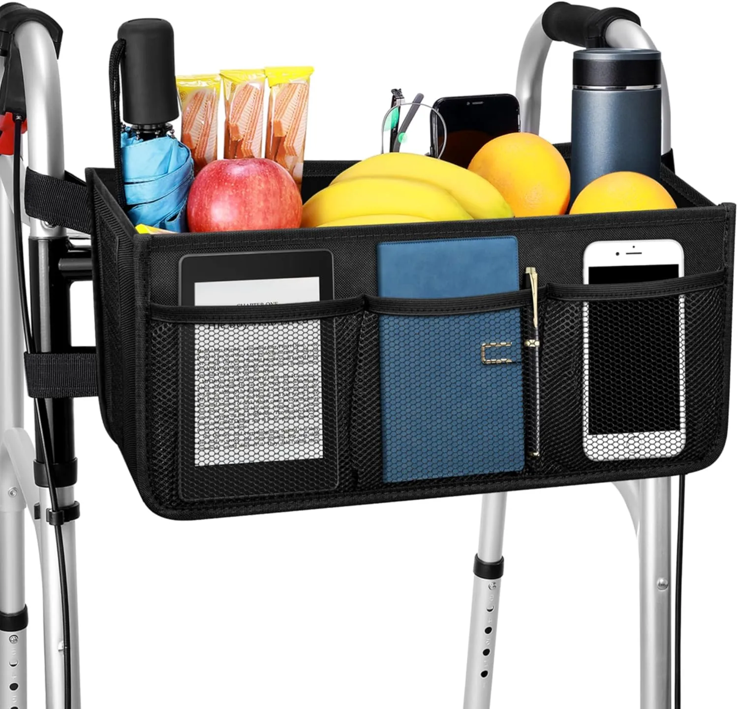 Upgraded Dotday Walker Basket with Cup Holder, Foldable Walker Bag with Large Capacity & Never Tipping Over- Not Fit for Rollator