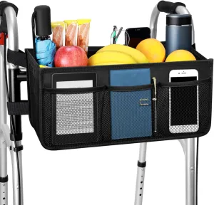 Upgraded Dotday Walker Basket with Cup Holder, Foldable Walker Bag with Large Capacity & Never Tipping Over- Not Fit for Rollator
