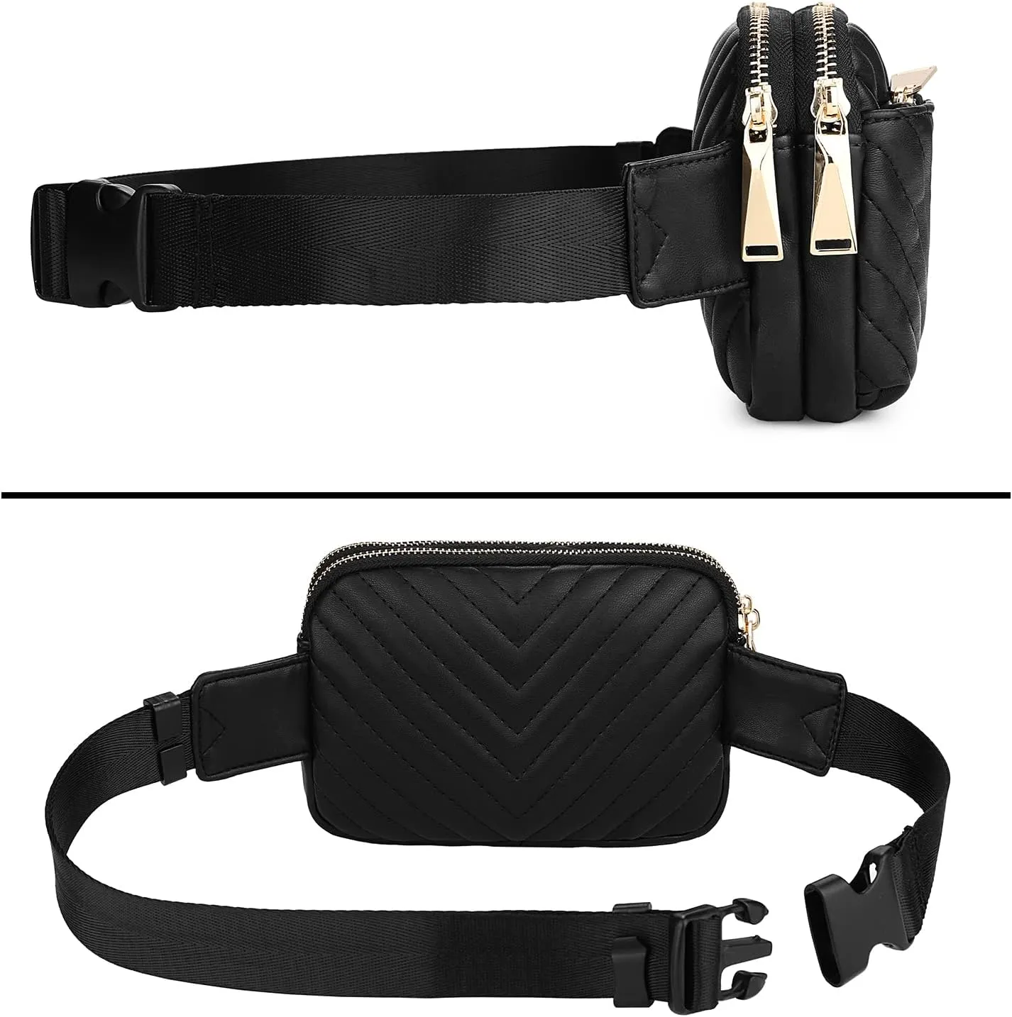 Uromee Fanny Packs for Women Crossbody Belt Bag Quilted Vegan Leather Fashion Mini Waist Bag Everywhere Travel Hiking Running Adjustable Strap