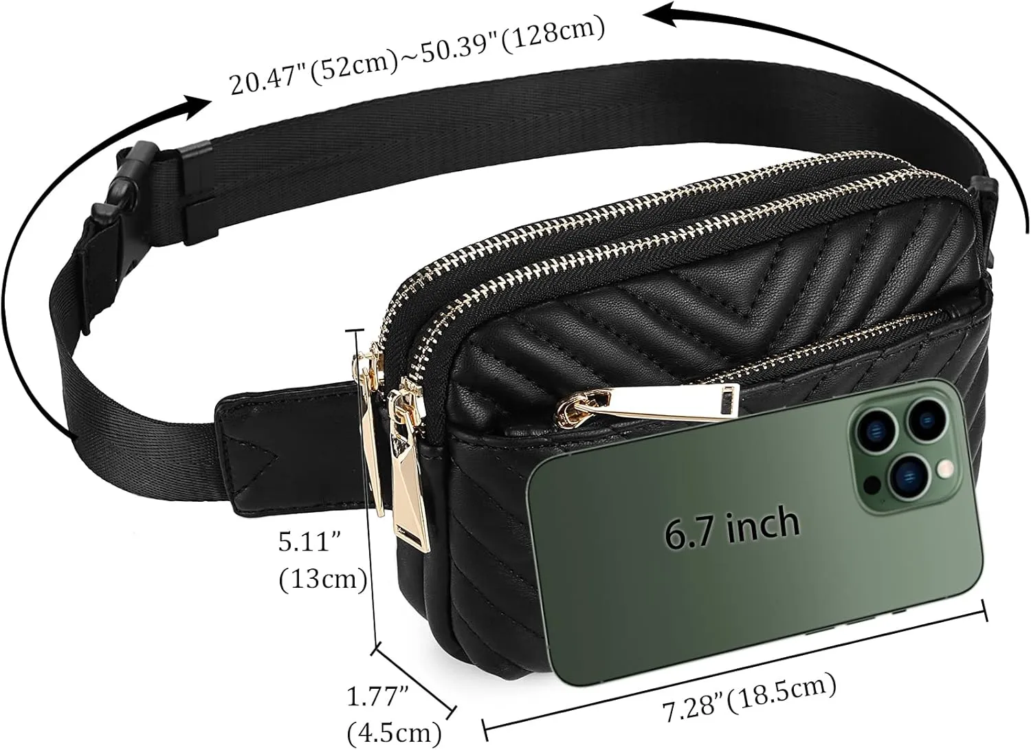 Uromee Fanny Packs for Women Crossbody Belt Bag Quilted Vegan Leather Fashion Mini Waist Bag Everywhere Travel Hiking Running Adjustable Strap