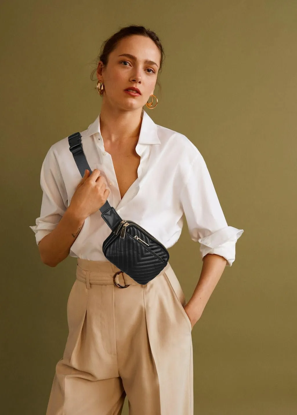 Uromee Fanny Packs for Women Crossbody Belt Bag Quilted Vegan Leather Fashion Mini Waist Bag Everywhere Travel Hiking Running Adjustable Strap