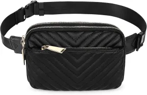 Uromee Fanny Packs for Women Crossbody Belt Bag Quilted Vegan Leather Fashion Mini Waist Bag Everywhere Travel Hiking Running Adjustable Strap