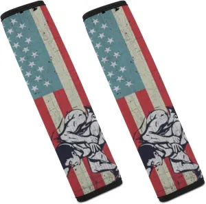 U.S.A. Flag Wrestling Fashion Car Seat Belt Cover Pad for Shoulder Bag Camera Soft Comfort Accessories 2PCS