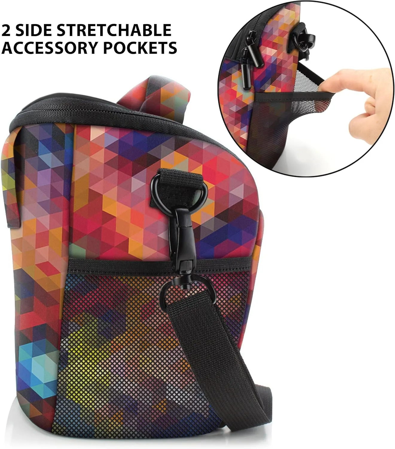USA GEAR DSLR Camera Case for Men and Women with Top Loading Accessibility, Adjustable Shoulder, Small Camera Sling Bag, Padded Handle - Camera Holster Bag for Nikon, Canon, Panasonic (Geometric)