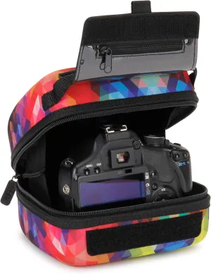 USA GEAR DSLR Camera Sleeve with Molded EVA Hard Shell Camera Case Protection, Quick Access Opening, Padded Interior and Rubber Coated Handle-Compatible with Nikon, Canon, Olympus and More (Geometric)