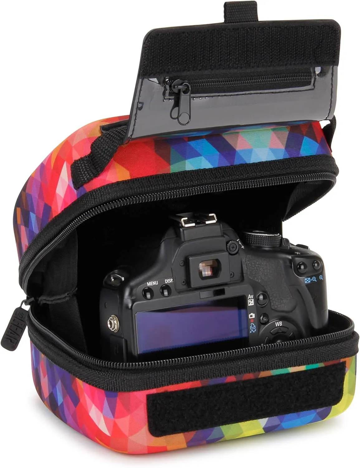 USA GEAR DSLR Camera Sleeve with Molded EVA Hard Shell Camera Case Protection, Quick Access Opening, Padded Interior and Rubber Coated Handle-Compatible with Nikon, Canon, Olympus and More (Geometric)