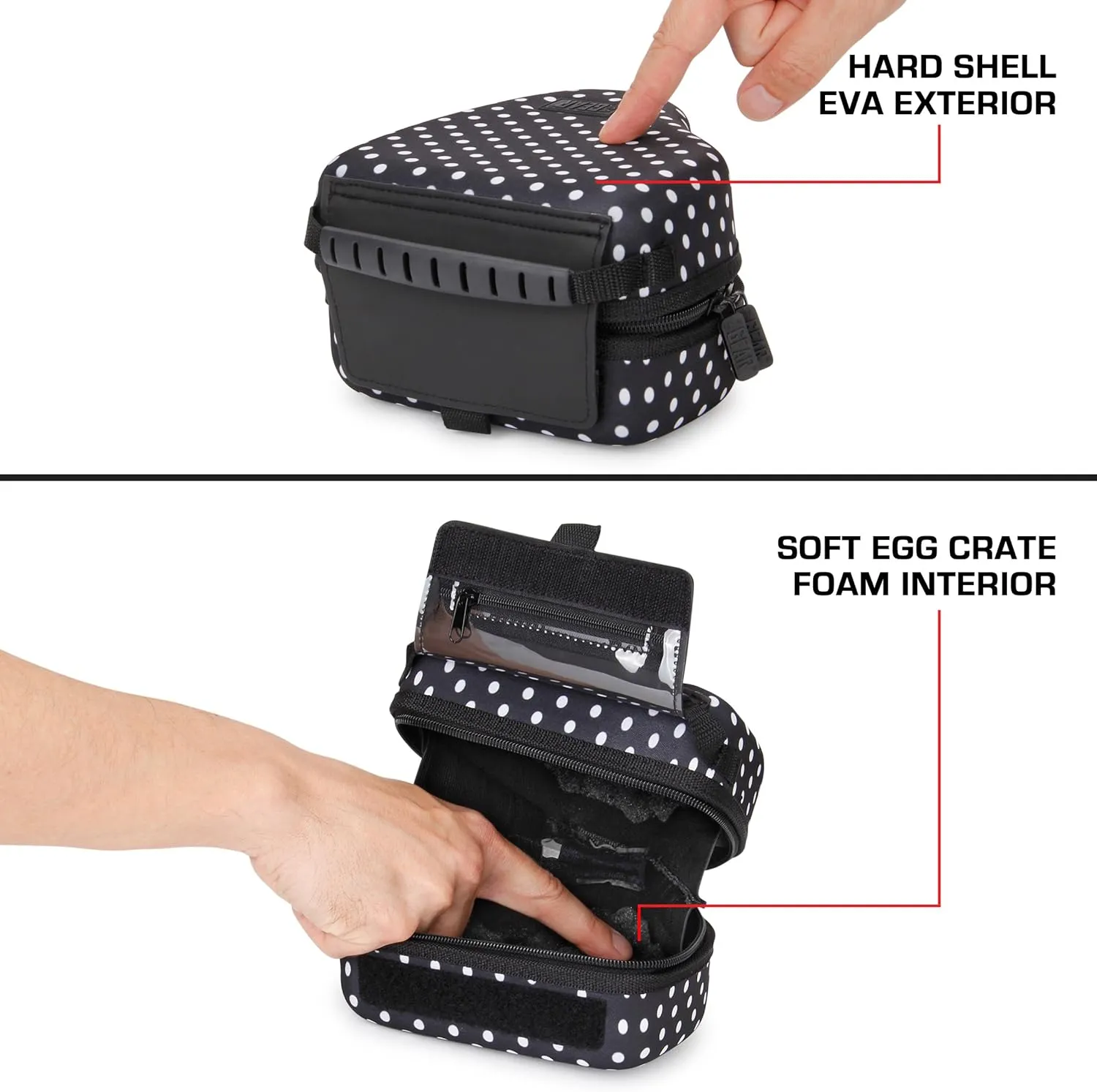 USA GEAR DSLR Camera Sleeve with Molded EVA Hard Shell Camera Case Protection, Quick Access Opening, Padded Interior and Rubber Coated Handle-Compatible with Nikon, Canon, Olympus and More (Polka Dot)