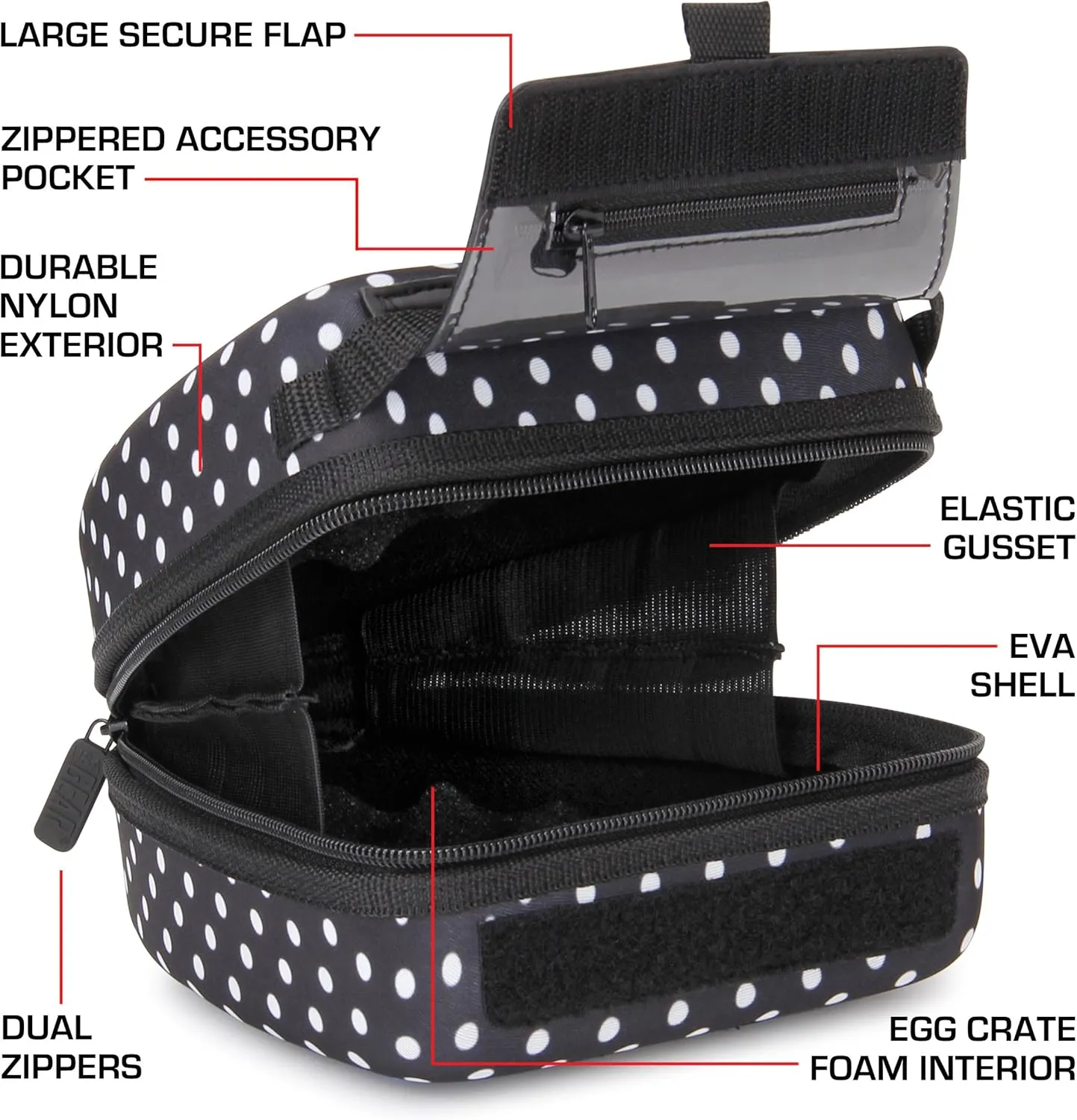 USA GEAR DSLR Camera Sleeve with Molded EVA Hard Shell Camera Case Protection, Quick Access Opening, Padded Interior and Rubber Coated Handle-Compatible with Nikon, Canon, Olympus and More (Polka Dot)