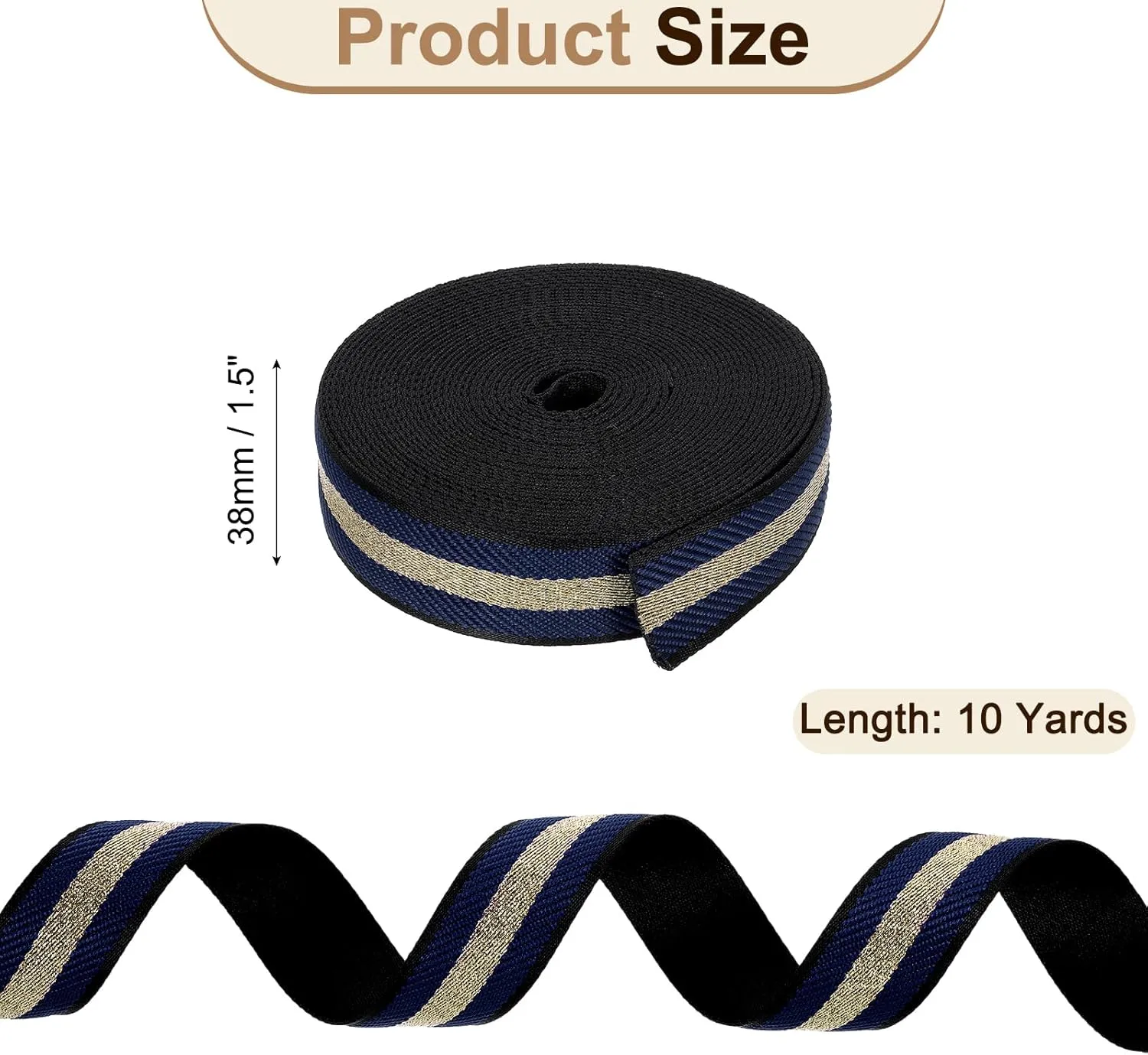 uxcell 10 Yards Nylon Webbing Strap, 1 3/8-inch(38mm) Striped Webbing Straps Nylon Heavy Duty Webbing Strap Nylon Strap Belt for Backpack Crafts, Dark Blue