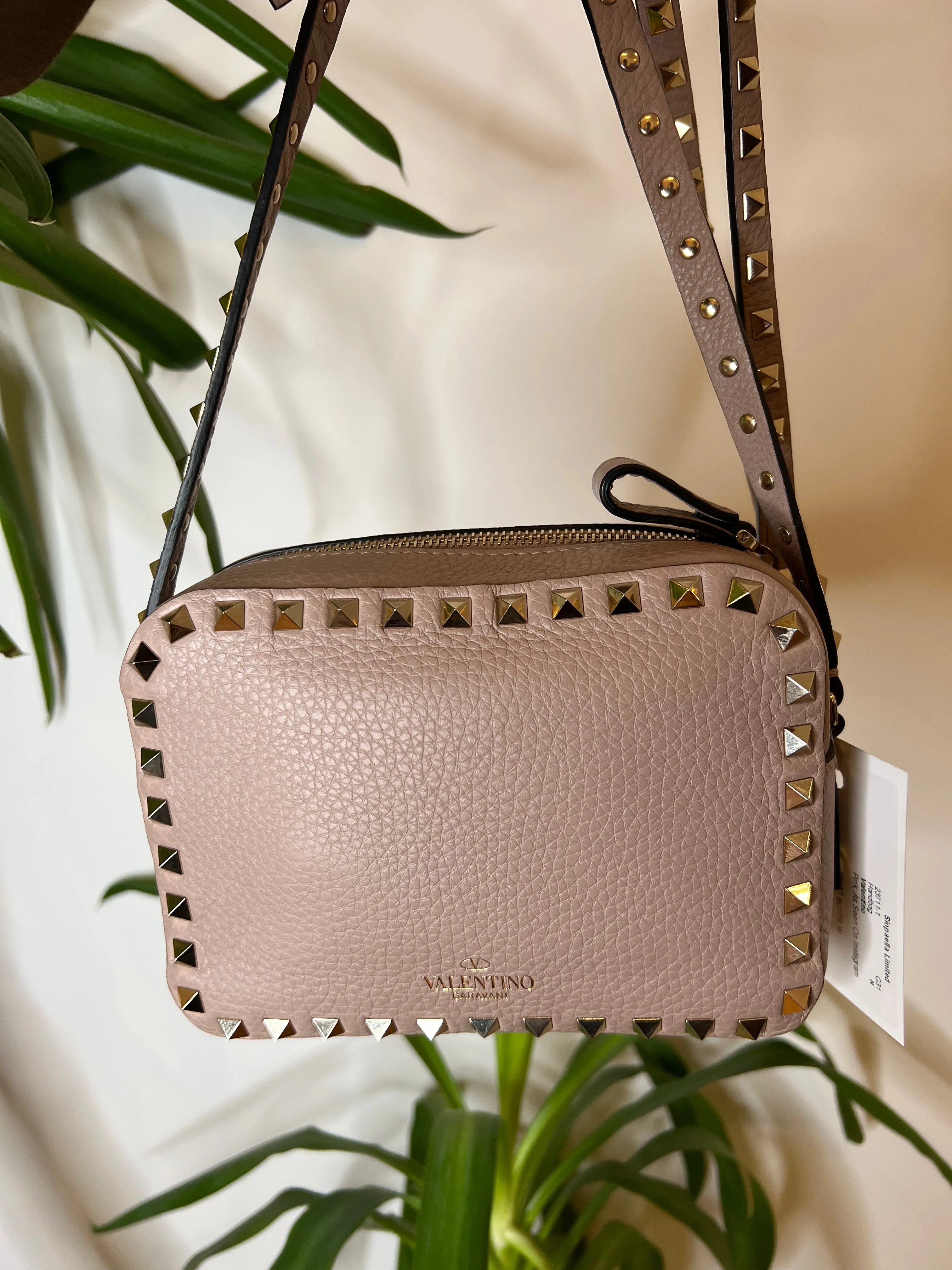 Valentino Pale Pink Leather Rockstud Camera Bag