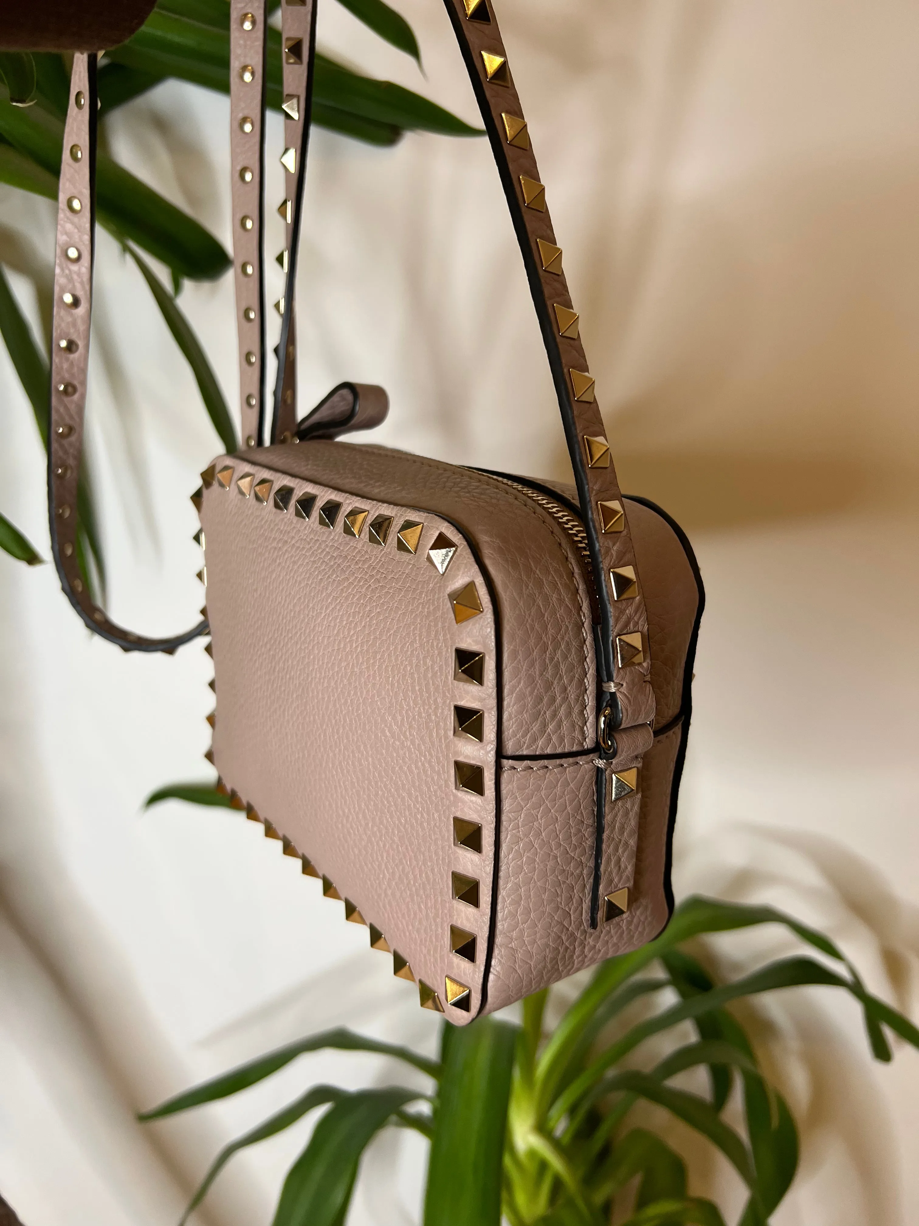 Valentino Pale Pink Leather Rockstud Camera Bag