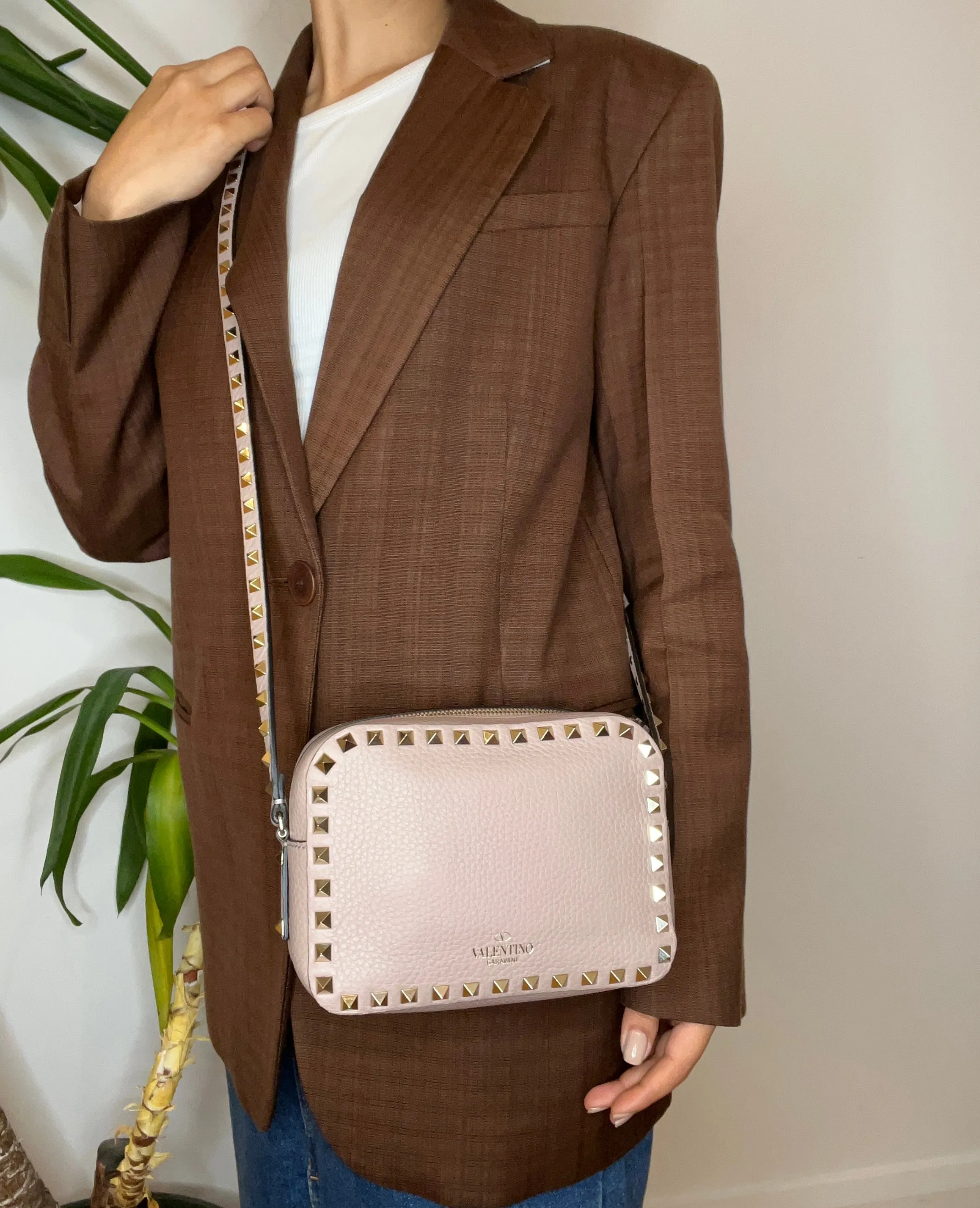 Valentino Pale Pink Leather Rockstud Camera Bag