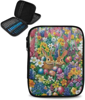 Vanideaoty Bunny Crochet Hook Case Portable Floral Crochet Hook Organizer with Web Pockets for Knitting Needles Knitting Crochet Supplies Women Girls Parents Gifts Holiday