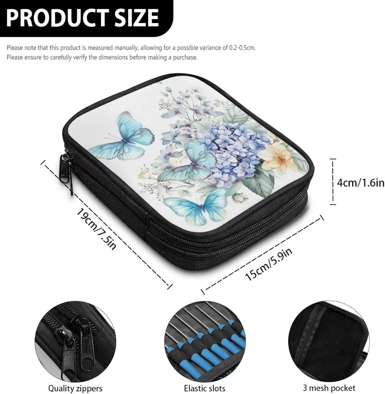 Vanideaoty Butterfly Crochet Hook Case Portable Floral Crochet Hook Organizer Without Hooks and Accessories Crochet Storage Organizer for Airports and Parks