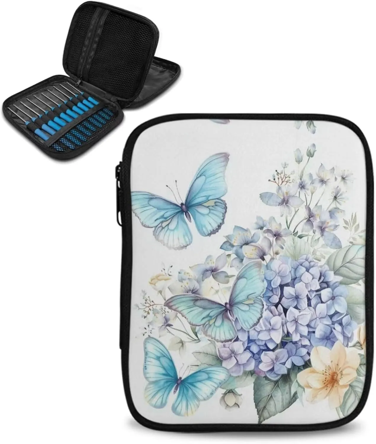 Vanideaoty Butterfly Crochet Hook Case Portable Floral Crochet Hook Organizer Without Hooks and Accessories Crochet Storage Organizer for Airports and Parks