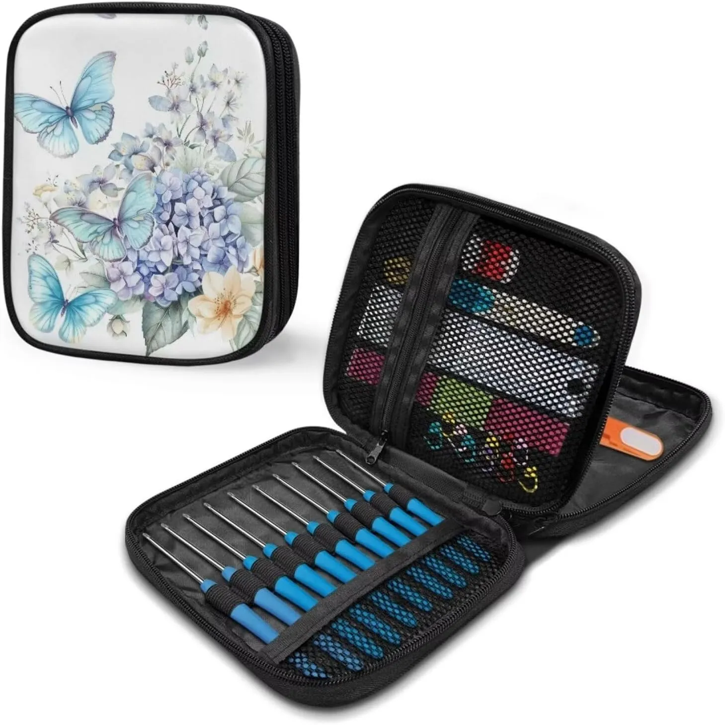 Vanideaoty Butterfly Crochet Hook Case Portable Floral Crochet Hook Organizer Without Hooks and Accessories Crochet Storage Organizer for Airports and Parks