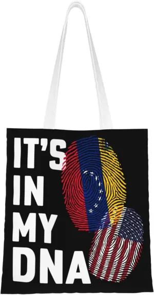 Venezuela State It's in My DNA Tote Bag for Women Canvas Shopping Bags Reusable Large Capacity Casual Shoulder Handbags Grocery Bags DIY Gift Bags