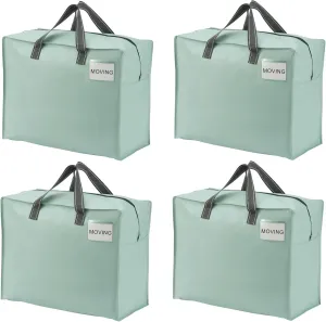 VENO 4 Pack Heavy Duty Moving Bags, Storage Bags, Packing Supplies, Top Zipper, Storage Totes for Camping, Clothes, Bedding, Comforters, Pillows (13 Gallon Light Green, 4 Pack)