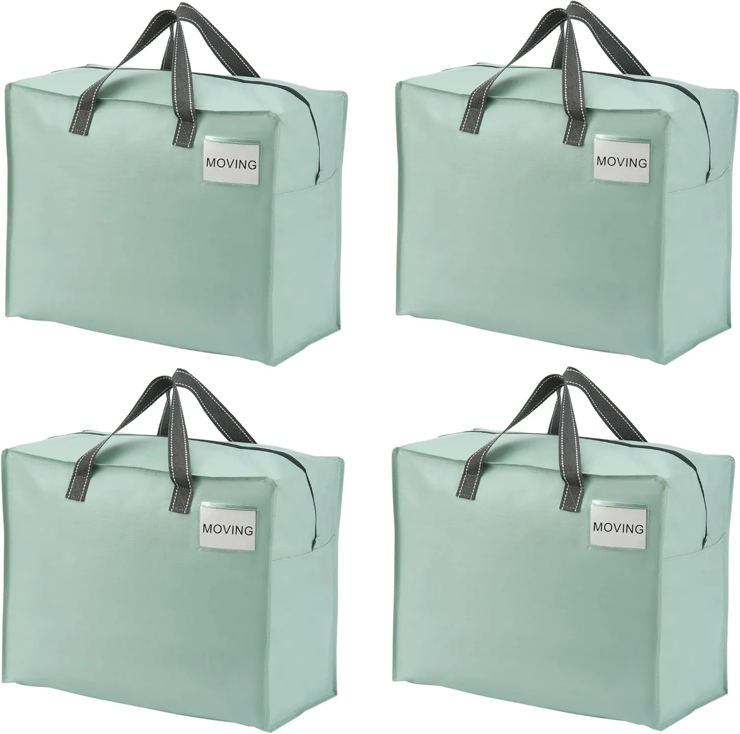 VENO 4 Pack Heavy Duty Moving Bags, Storage Bags, Packing Supplies, Top Zipper, Storage Totes for Camping, Clothes, Bedding, Comforters, Pillows (13 Gallon Light Green, 4 Pack)