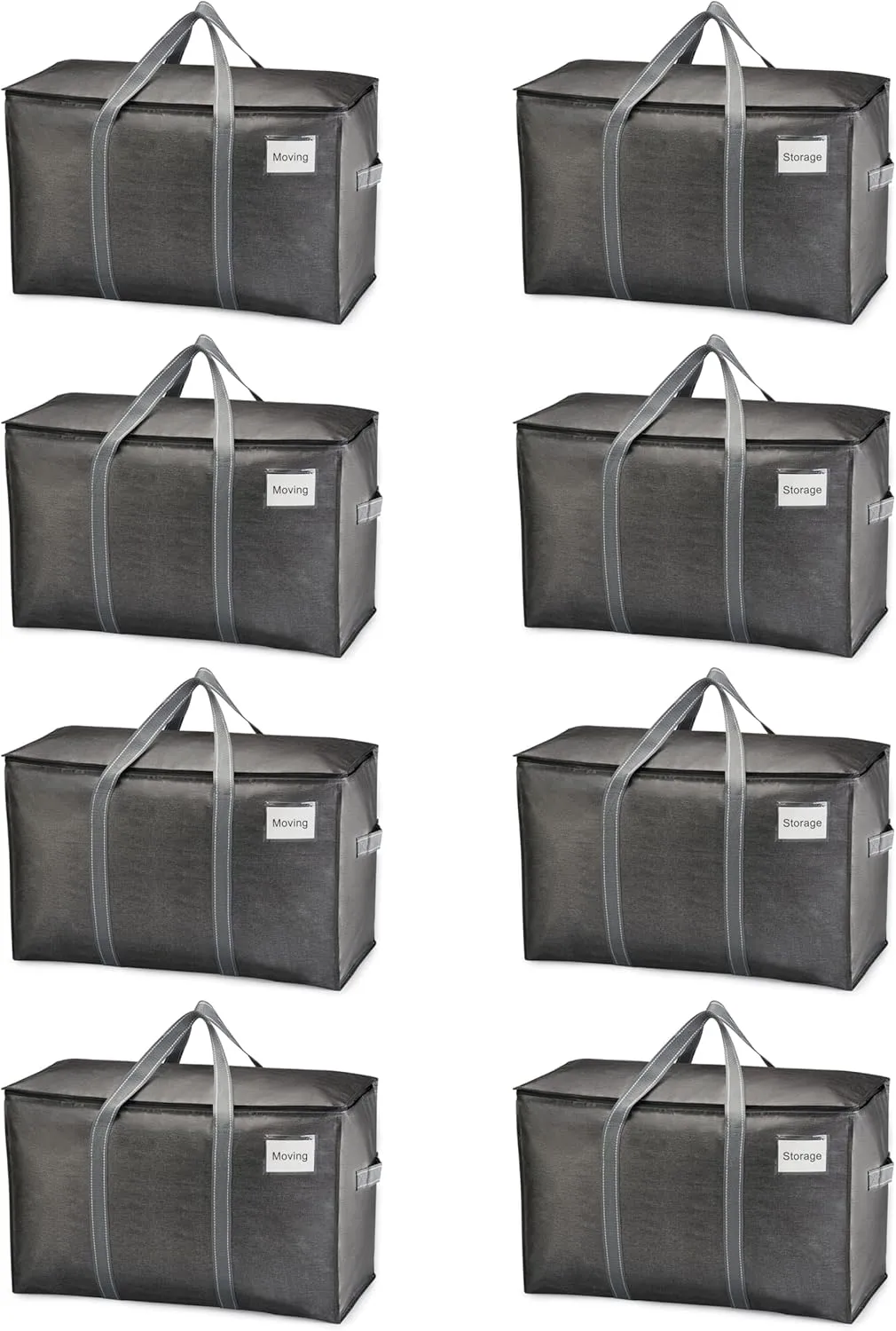 VENO 8 Pack Moving Bags, Heavy Duty, Moving Boxes Alternative, Packing Storage Supplies for Dorm Room Essentials with Zipper for Clothes, Extra Large Totes for Packaging (Dark Gray, 8 Pack)