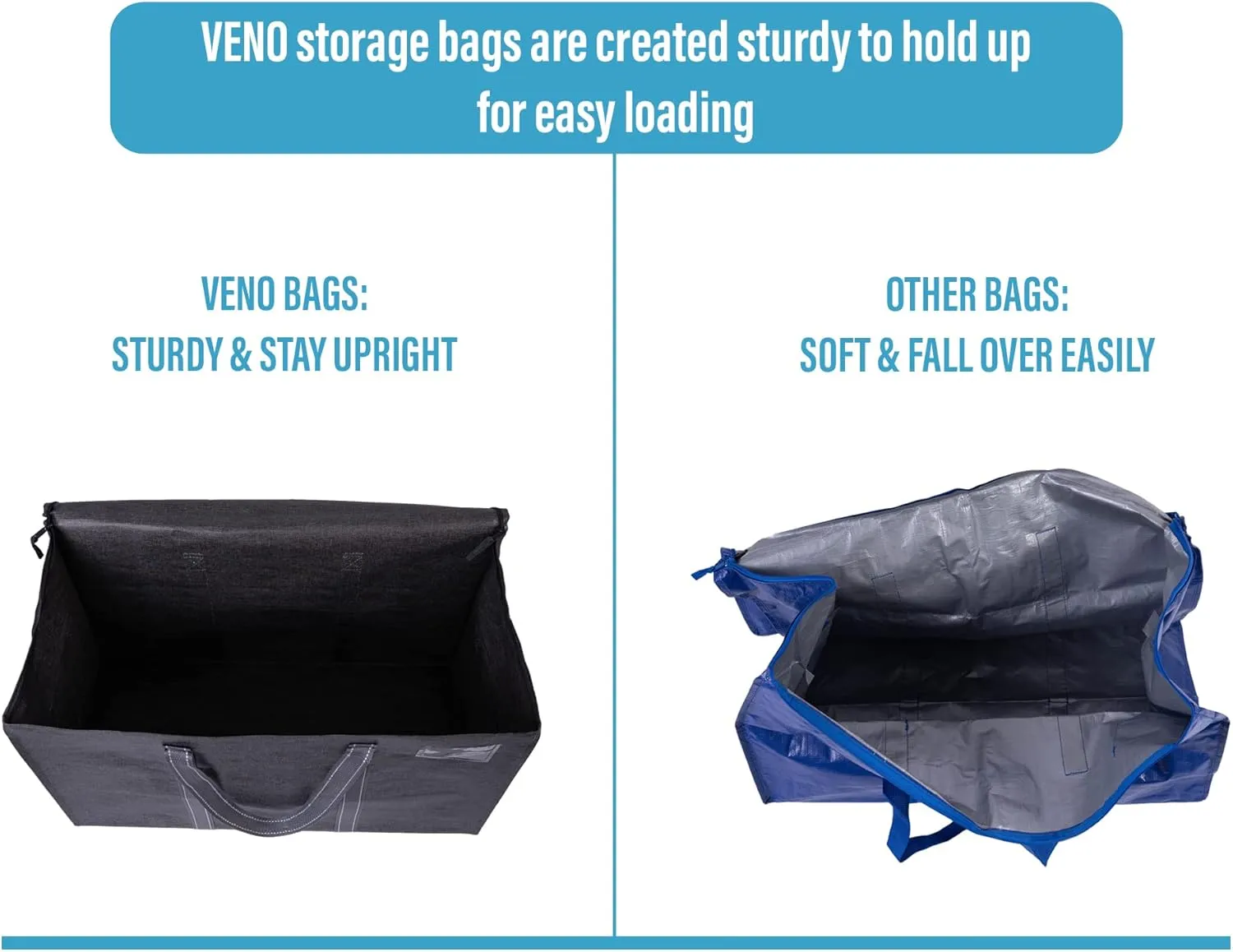 VENO 8 Pack Moving Bags, Heavy Duty, Moving Boxes Alternative, Packing Storage Supplies for Dorm Room Essentials with Zipper for Clothes, Extra Large Totes for Packaging (Dark Gray, 8 Pack)