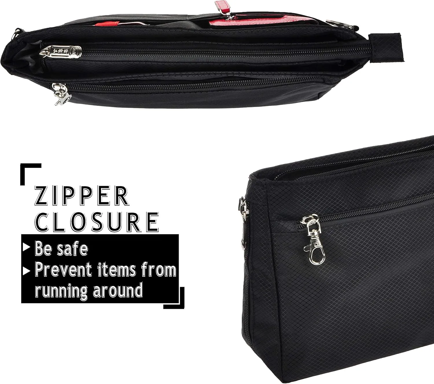 Vercord Expandable Nylon Handbag Purse Organizer Insert Liner Shaper Bag in Bag Black XLarge