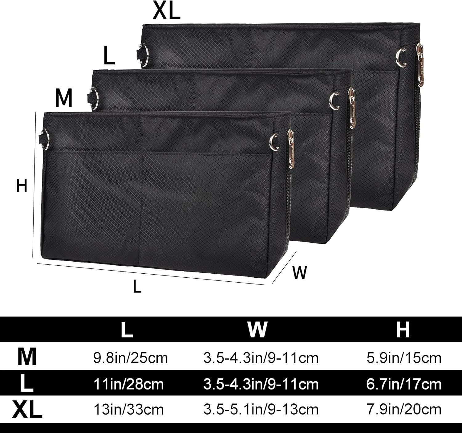 Vercord Expandable Nylon Handbag Purse Organizer Insert Liner Shaper Bag in Bag Black XLarge