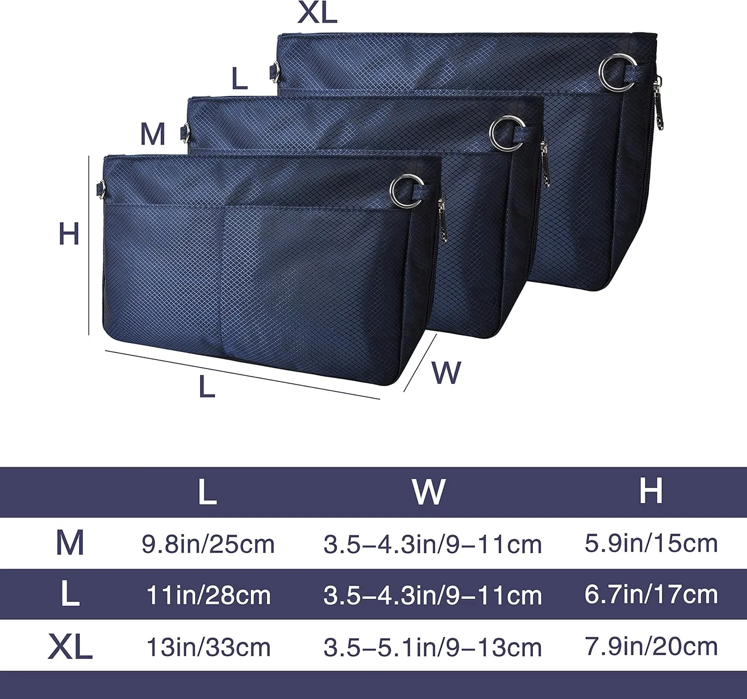 Vercord Expandable Nylon Handbag Purse Organizer Insert Liner Shaper Bag in Bag Navy Medium