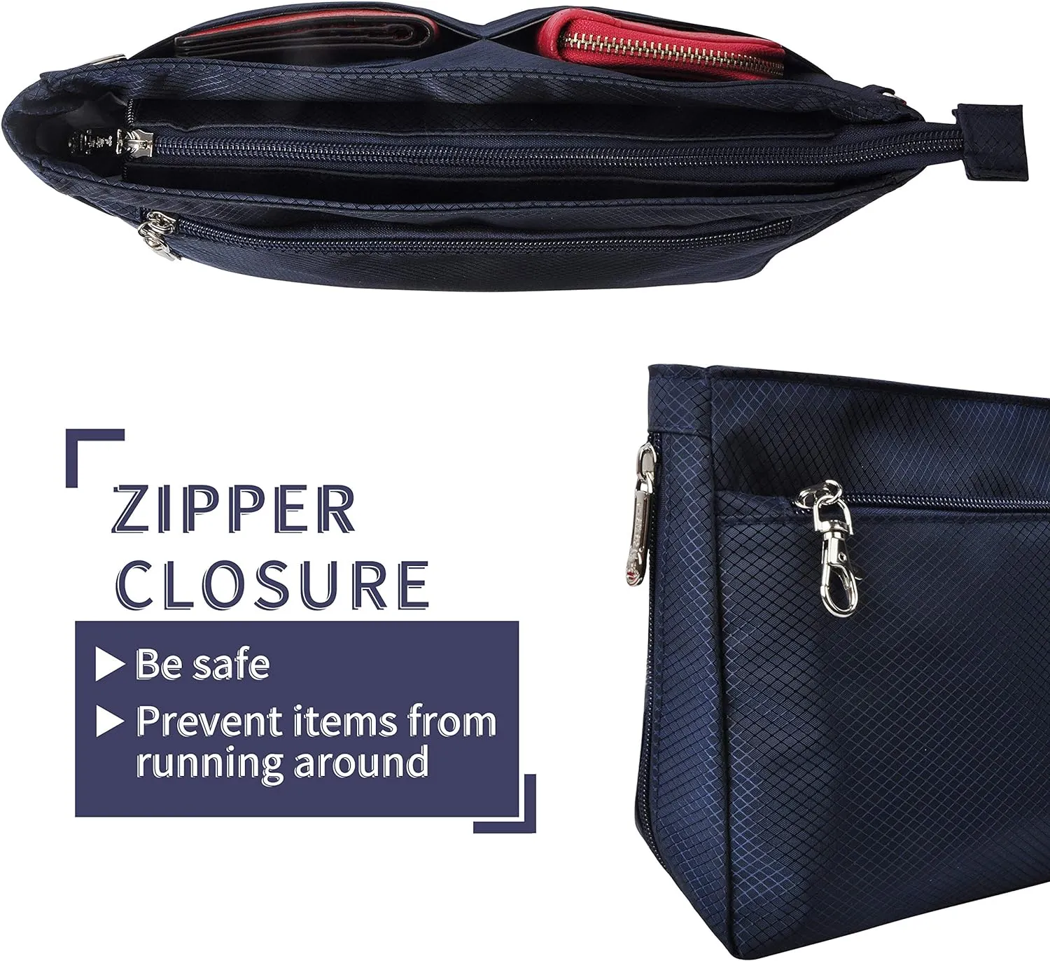 Vercord Expandable Nylon Handbag Purse Organizer Insert Liner Shaper Bag in Bag Navy Medium