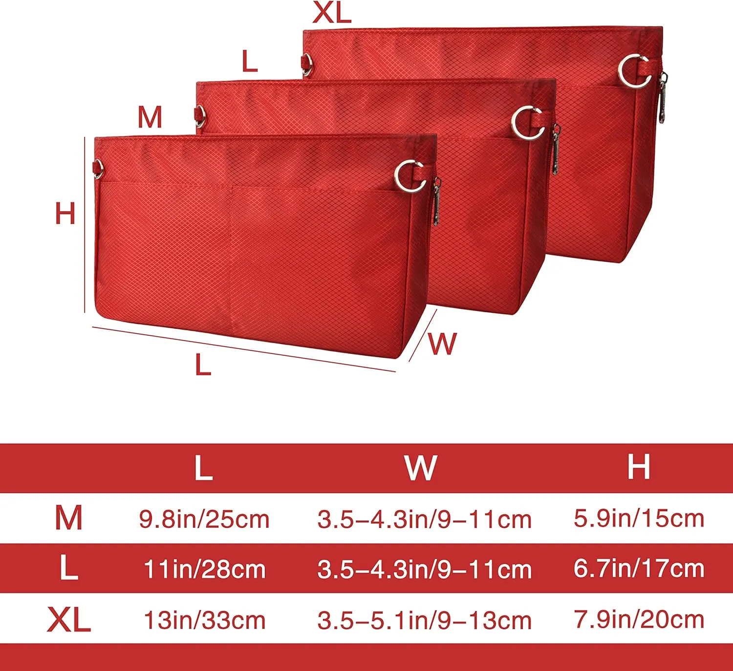 Vercord Expandable Nylon Handbag Purse Organizer Insert Liner Shaper Bag in Bag Red Large