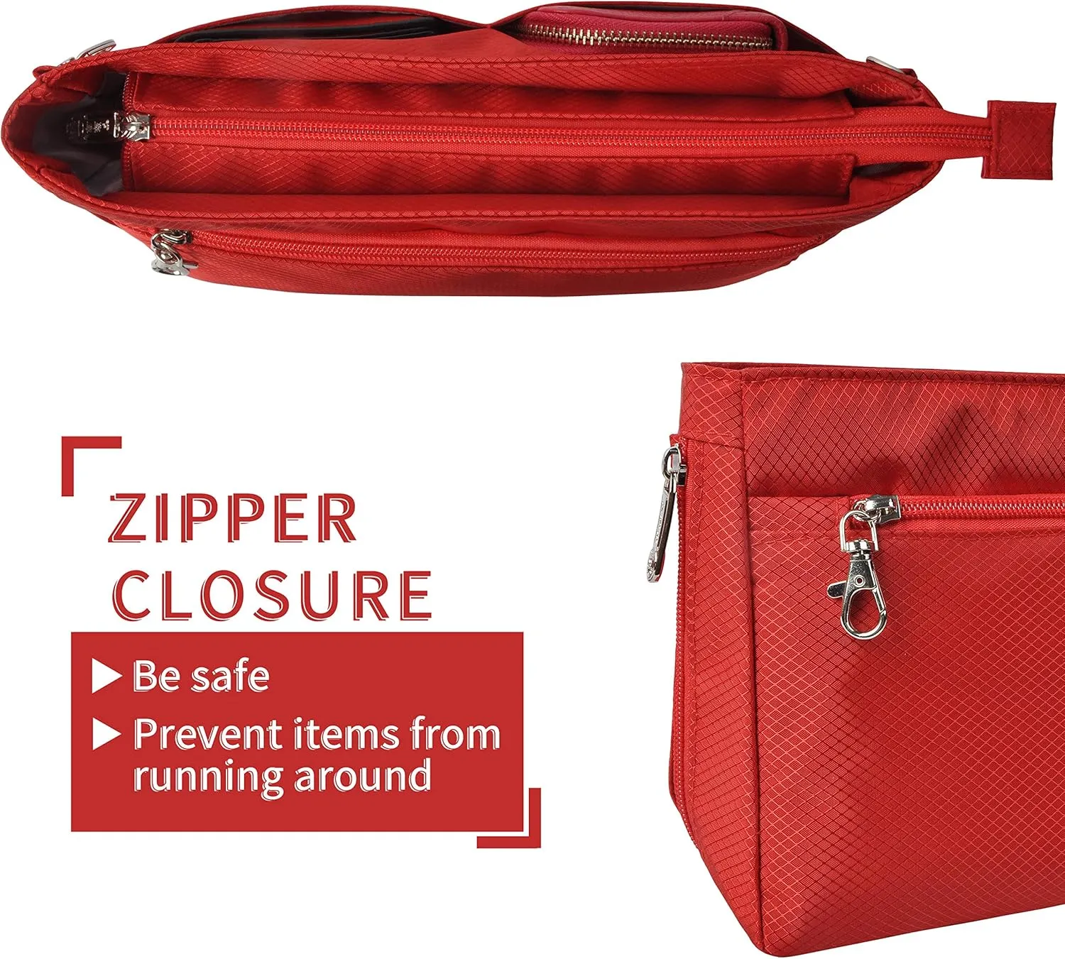 Vercord Expandable Nylon Handbag Purse Organizer Insert Liner Shaper Bag in Bag Red Large