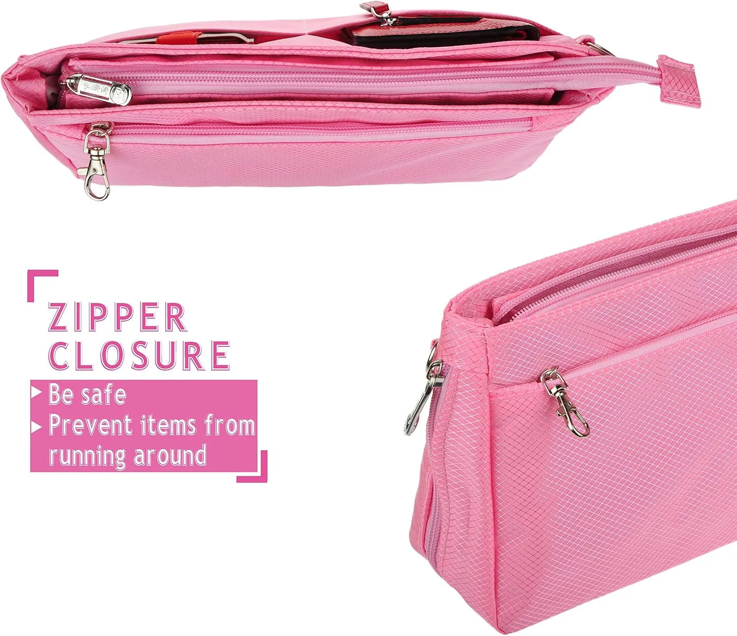 Vercord Expandable Nylon Handbag Purse Organizer Insert Liner Shaper Bag In Bag Rose Medium