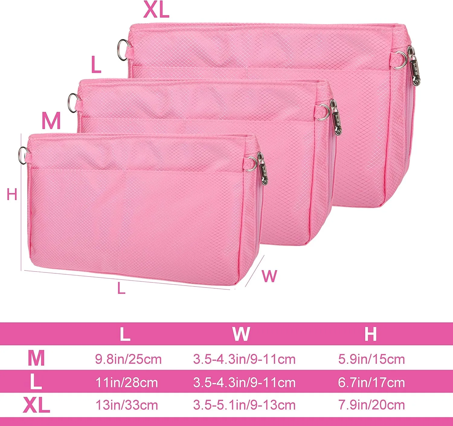 Vercord Expandable Nylon Handbag Purse Organizer Insert Liner Shaper Bag In Bag Rose Medium