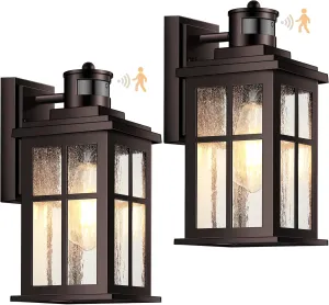 VIANIS Brown Exterior Lighting Fixtures Wall Mount with Motion Sensor, 2 Packs Oil Rubbed Bronze Outdoor Wall Sconce Lantern, 100% Aluminum Dusk to Dawn Outdoor Lighting for House, Garage, Doorway