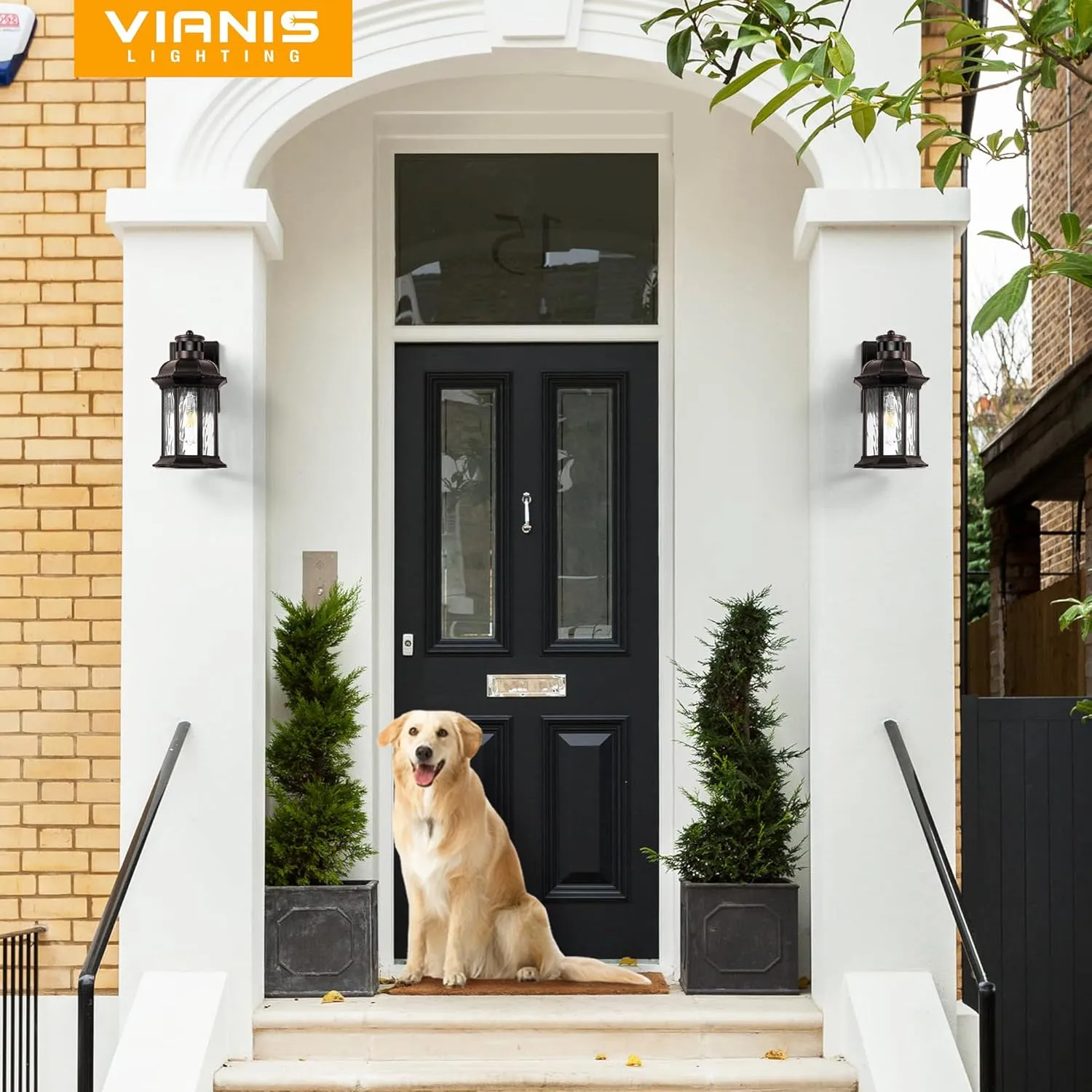 VIANIS Outdoor Light Fixture with Motion Sensor, 2 Packs Oil Rubbed Bronze Dusk to Dawn Exterior Garage Wall Sconce Lighting, 100% Aluminum Outside Porch Lights for House with Tempered Ripple Glass
