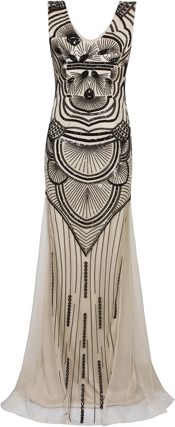 Vijiv 1920s Long Maxi Prom Gowns Sequin Mermaid Bridesmaid Formal Evening Dress