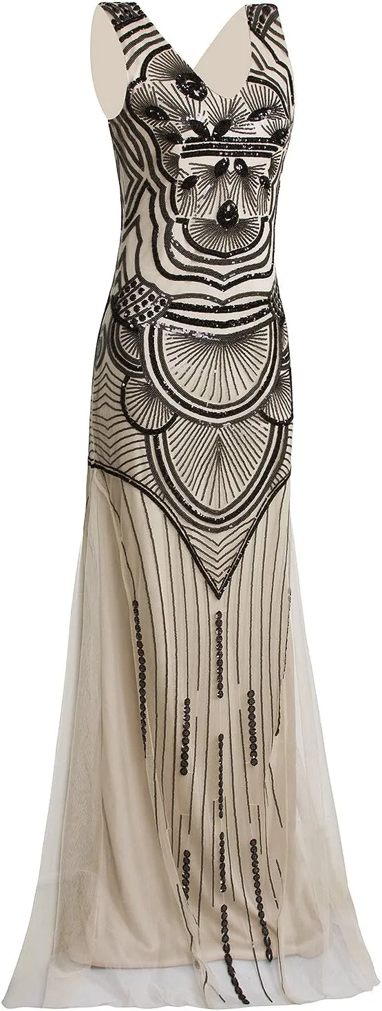 Vijiv 1920s Long Maxi Prom Gowns Sequin Mermaid Bridesmaid Formal Evening Dress