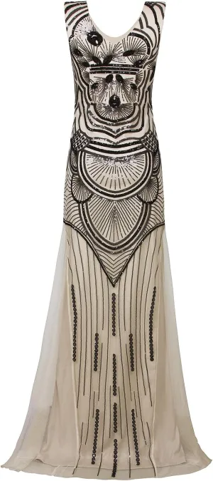 Vijiv 1920s Long Maxi Prom Gowns Sequin Mermaid Bridesmaid Formal Evening Dress