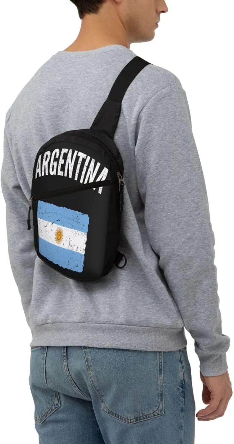 Vintage Argentina Argentinian Flag Portable Crossbody Bag Foldable Sling Bags Sports Gym Chest Daypack Reusable Shoulder Backpack Casual Diagonally Rucksack Fanny Packs