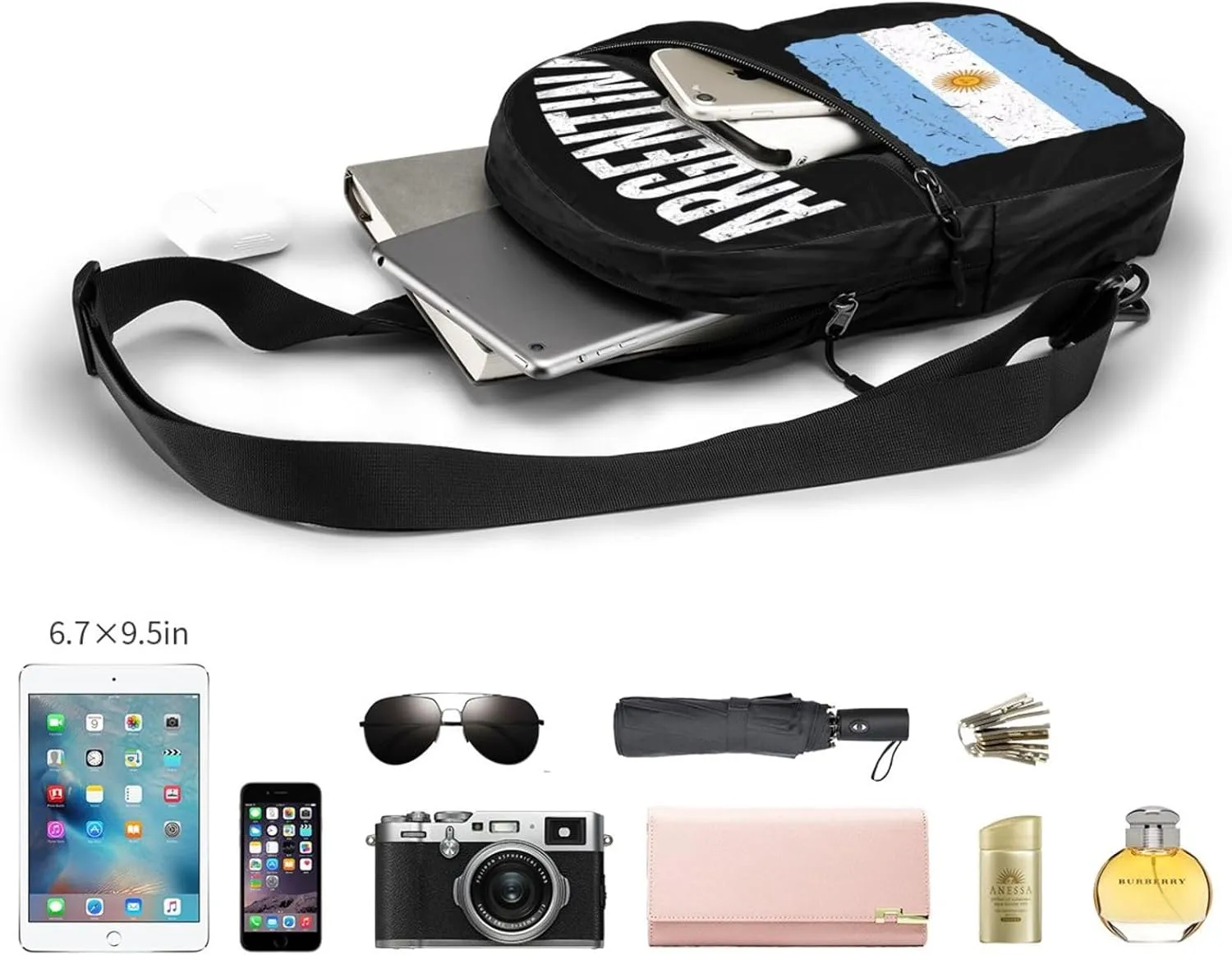 Vintage Argentina Argentinian Flag Portable Crossbody Bag Foldable Sling Bags Sports Gym Chest Daypack Reusable Shoulder Backpack Casual Diagonally Rucksack Fanny Packs