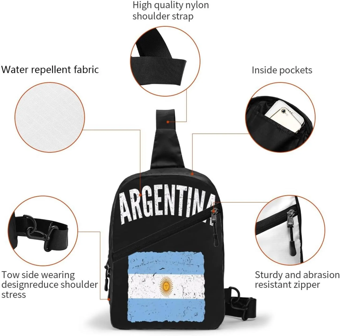 Vintage Argentina Argentinian Flag Portable Crossbody Bag Foldable Sling Bags Sports Gym Chest Daypack Reusable Shoulder Backpack Casual Diagonally Rucksack Fanny Packs