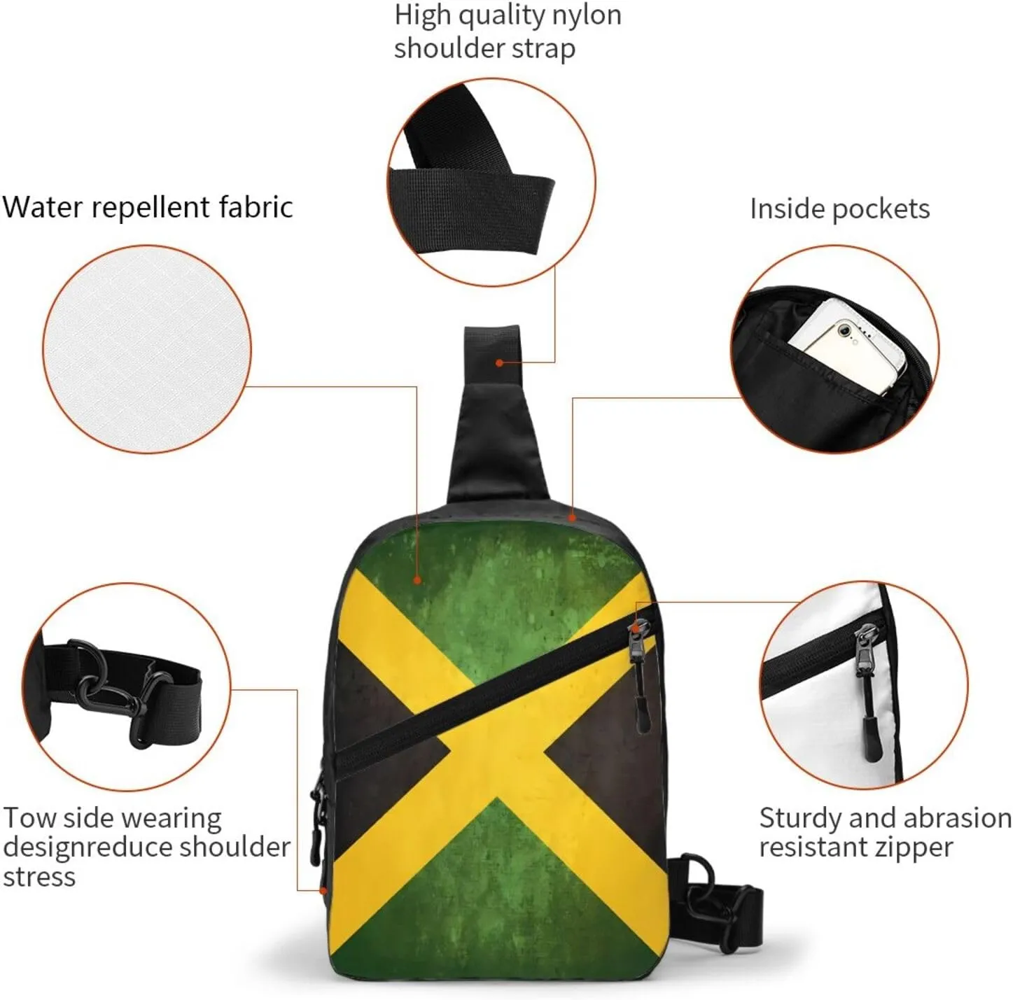 Vintage Jamaica Flag Portable Crossbody Bag Foldable Sling Bags Sports Gym Chest Daypack Reusable Shoulder Backpack Casual Diagonally Rucksack Fanny Packs