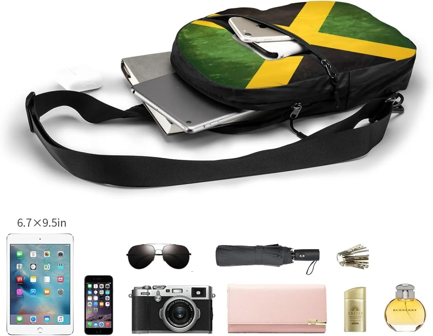Vintage Jamaica Flag Portable Crossbody Bag Foldable Sling Bags Sports Gym Chest Daypack Reusable Shoulder Backpack Casual Diagonally Rucksack Fanny Packs