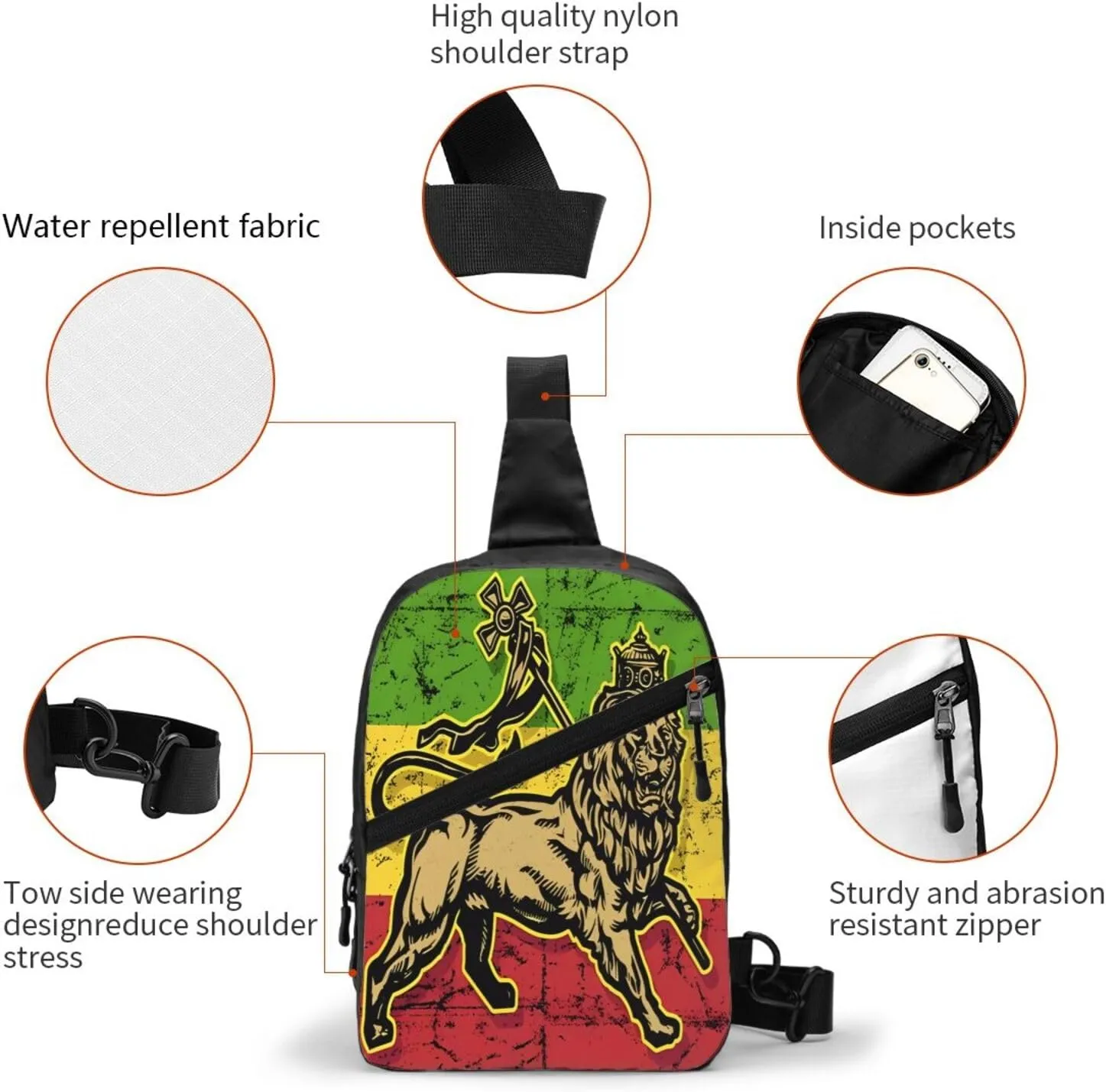 Vintage Lion Of Judah Flag Portable Crossbody Bag Foldable Sling Bags Sports Gym Chest Daypack Reusable Shoulder Backpack Casual Diagonally Rucksack Fanny Packs